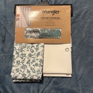 Wrangler Cactus Flower Green Shower Curtain Set Country Western NEW